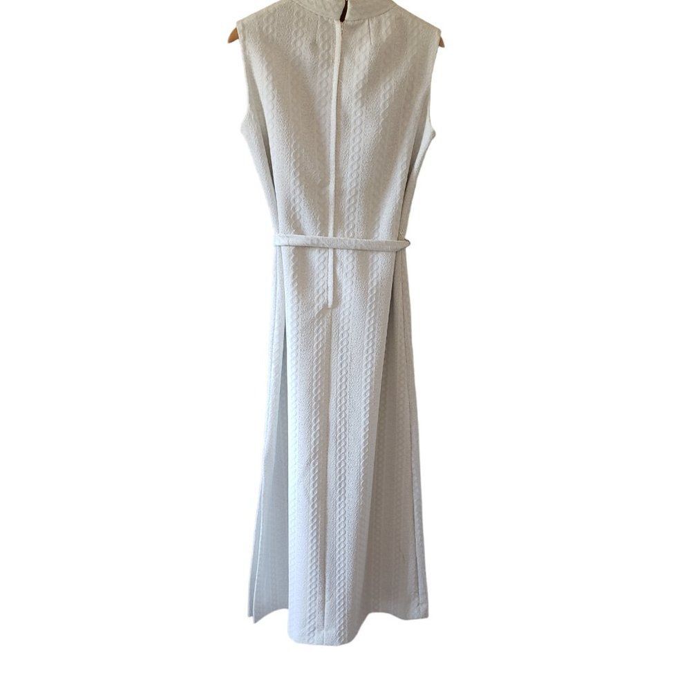 Vtg Andrea Gayle Fitted Cable Knit Sleeveless Maxi Dress White Silver 1960s M - Picture 5 of 10